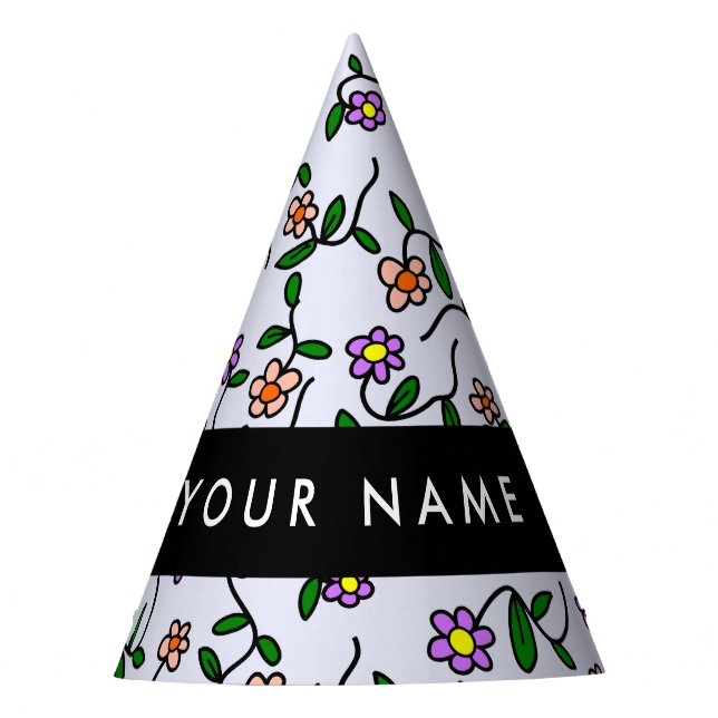 Farbenfrohe Blume, blauer Hintergrund, schwarz Partyhütchen (Vorderseite)