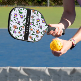 Farbenfrohe Blume, blauer Hintergrund, schwarz Pickleball Schläger