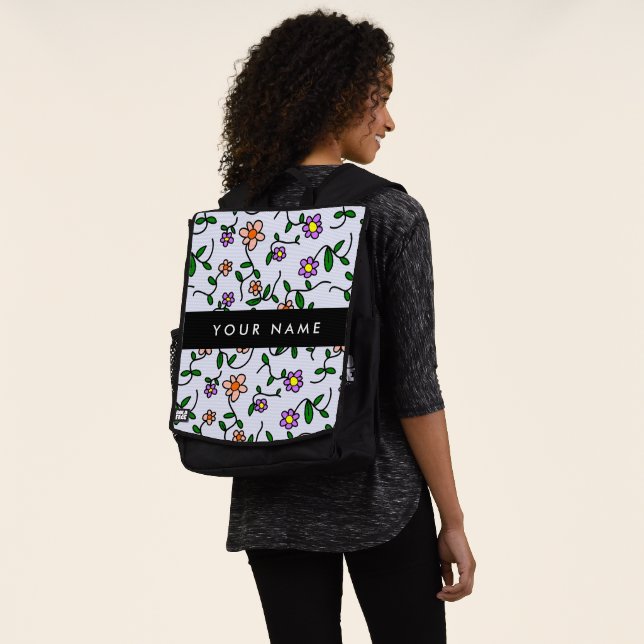 Farbenfrohe Blume, blauer Hintergrund, schwarz Rucksack (Ausgewaschen)