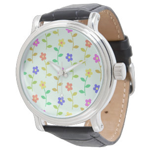 Farbenfrohe Blume, Blumenmuster, Grüne, Boho Armbanduhr