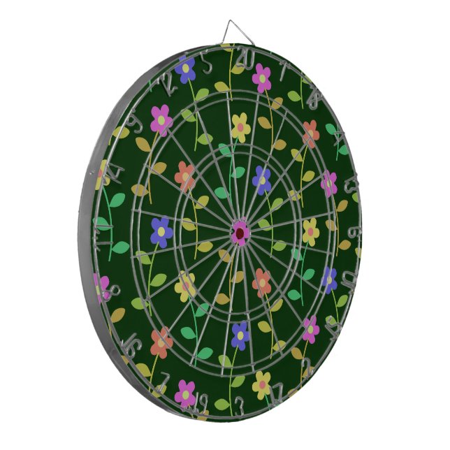 Farbenfrohe Blume, Blumenmuster, Grüne, Boho Dartscheibe (Vorderseite Links)