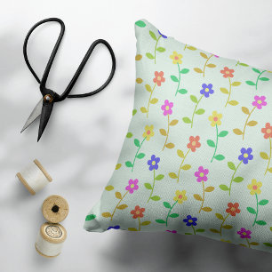 Farbenfrohe Blume, Blumenmuster, Grüne, Boho Dekokissen