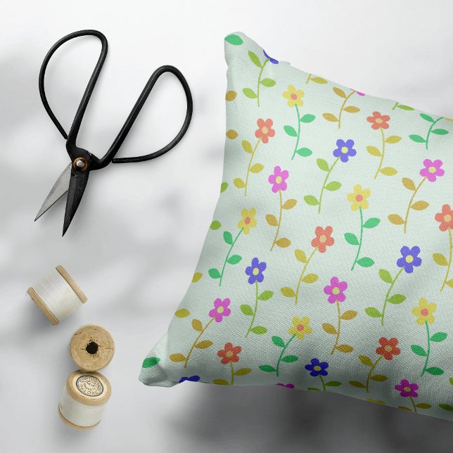 Farbenfrohe Blume, Blumenmuster, Grüne, Boho Dekokissen (Von Creator hochgeladen)