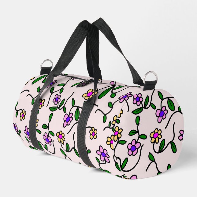 Farbenfrohe Blume, Blumenmuster, Grüne, Boho Duffle Bag (Linke Seite)