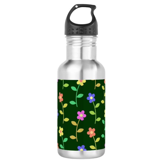 Farbenfrohe Blume, Blumenmuster, Grüne, Boho Edelstahlflasche (Vorderseite)