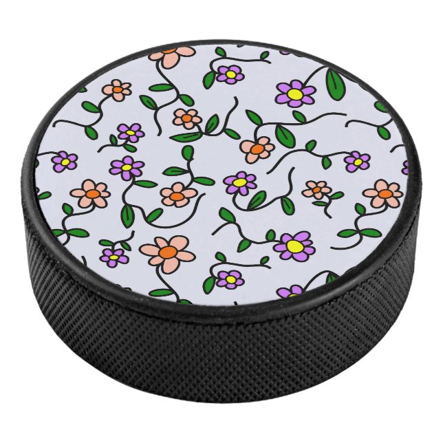 Farbenfrohe Blume, Blumenmuster, Grüne, Boho Eishockey Puck (3/4)
