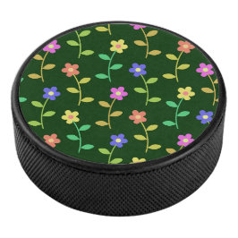 Farbenfrohe Blume, Blumenmuster, Grüne, Boho Eishockey Puck
