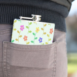 Farbenfrohe Blume, Blumenmuster, Grüne, Boho Flachmann