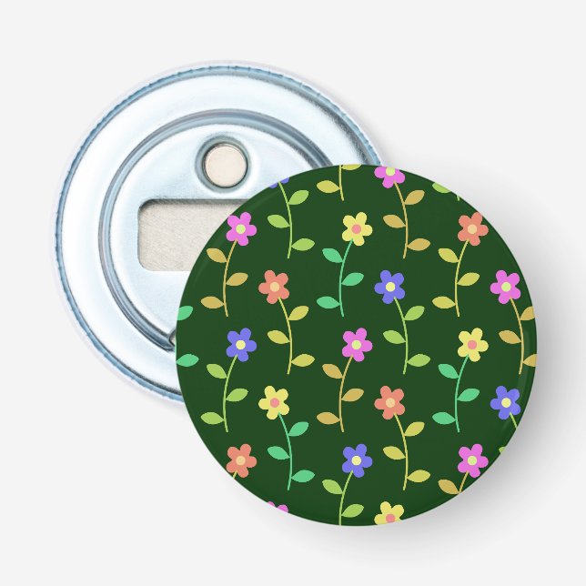 Farbenfrohe Blume, Blumenmuster, Grüne, Boho Flaschenöffner (Vorderseite)