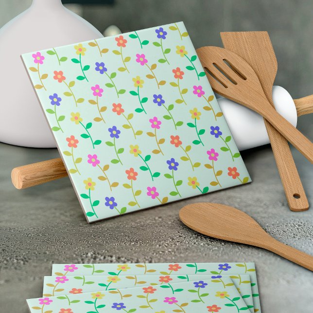Farbenfrohe Blume, Blumenmuster, Grüne, Boho Fliese (Von Creator hochgeladen)