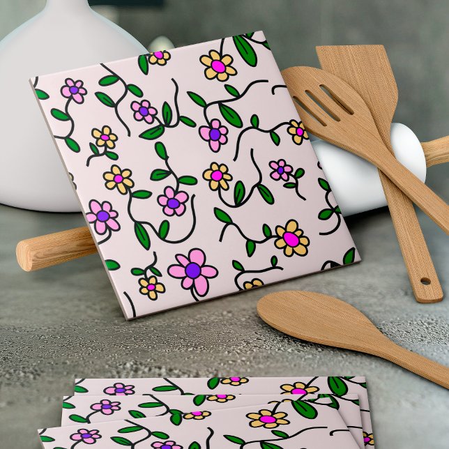 Farbenfrohe Blume, Blumenmuster, Grüne, Boho Fliese (Von Creator hochgeladen)