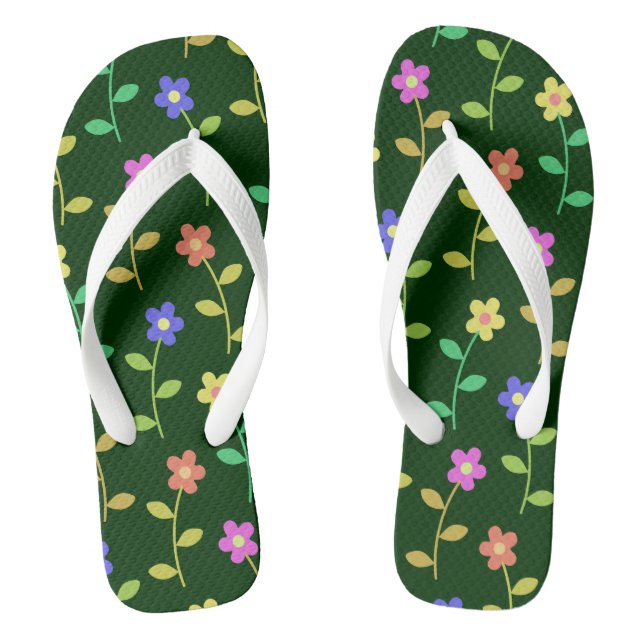Farbenfrohe Blume, Blumenmuster, Grüne, Boho Flip Flops (Fußbett)
