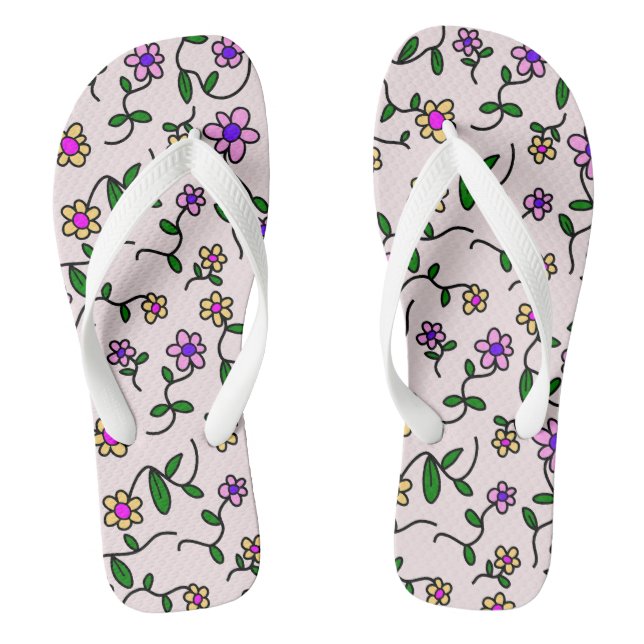 Farbenfrohe Blume, Blumenmuster, Grüne, Boho Flip Flops (Fußbett)