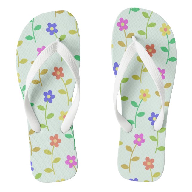 Farbenfrohe Blume, Blumenmuster, Grüne, Boho Flip Flops (Fußbett)