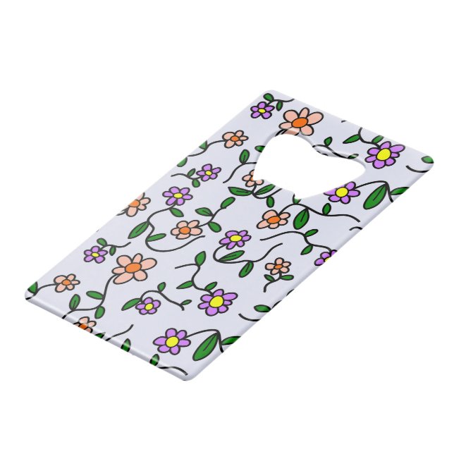 Farbenfrohe Blume, Blumenmuster, Grüne, Boho Geldbeutel Flaschenöffner (Vorderseite Schrägansicht)