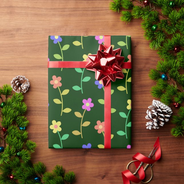 Farbenfrohe Blume, Blumenmuster, Grüne, Boho Geschenkpapier (Feiertagsgeschenk)