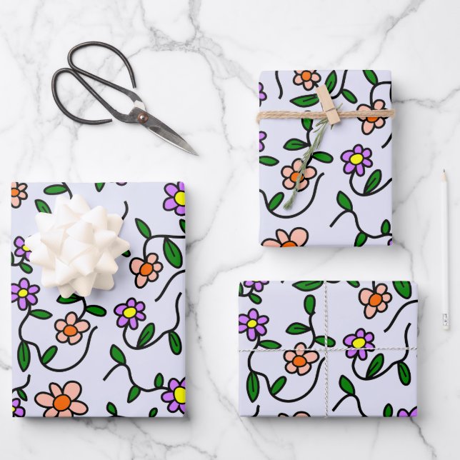 Farbenfrohe Blume, Blumenmuster, Grüne, Boho Geschenkpapier Set (Vorderseite)