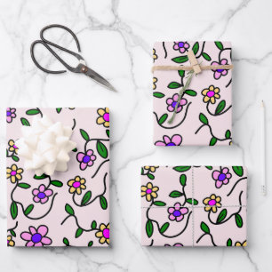 Farbenfrohe Blume, Blumenmuster, Grüne, Boho Geschenkpapier Set