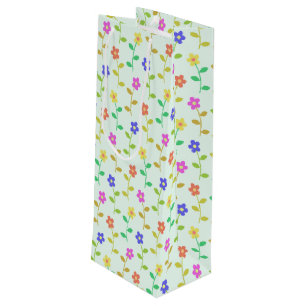 Farbenfrohe Blume, Blumenmuster, Grüne, Boho Geschenktüte Für Weinflaschen
