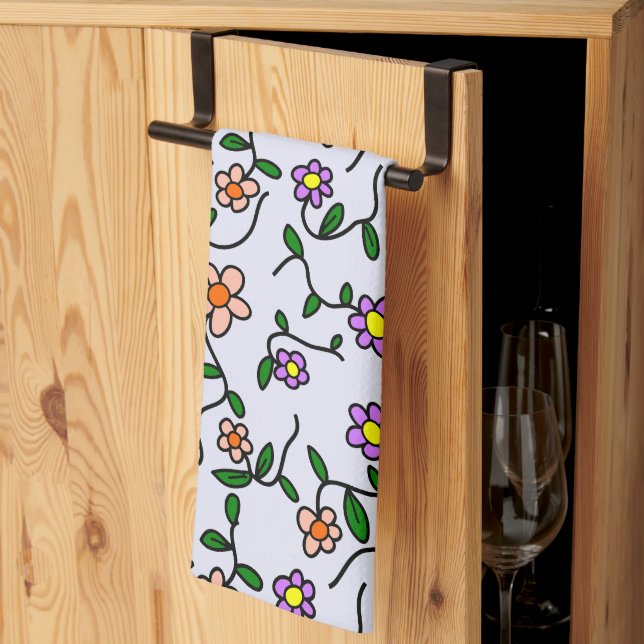 Farbenfrohe Blume, Blumenmuster, Grüne, Boho Geschirrtuch (Drittel gefaltet)