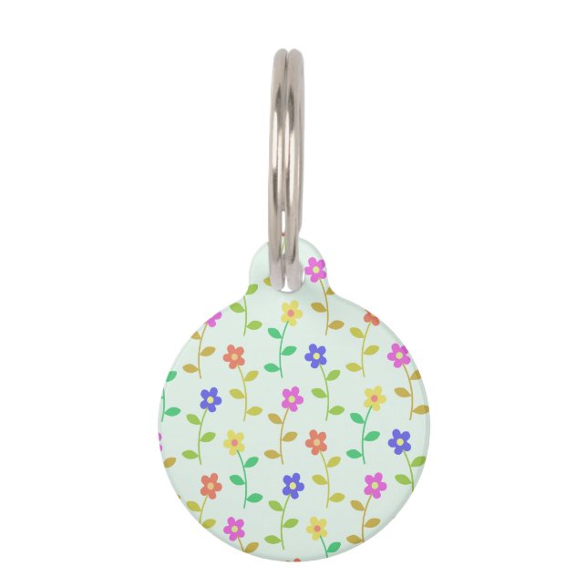 Farbenfrohe Blume, Blumenmuster, Grüne, Boho Haustiermarke (Vorderseite)