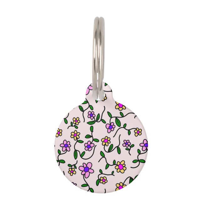 Farbenfrohe Blume, Blumenmuster, Grüne, Boho Haustiermarke (Vorderseite)