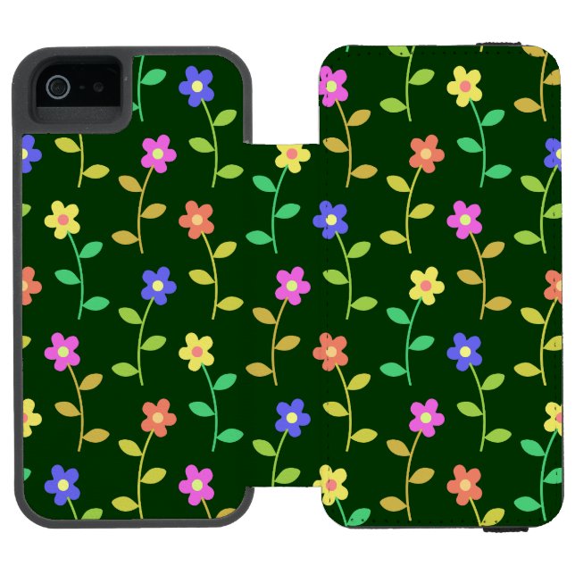 Farbenfrohe Blume, Blumenmuster, Grüne, Boho Incipio iPhone Geldbeutel-Hülle (Folio Geöffnet)