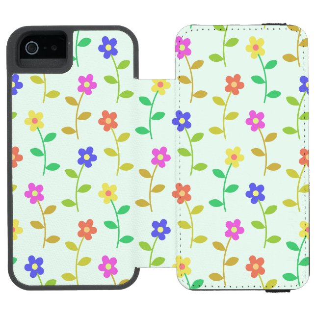 Farbenfrohe Blume, Blumenmuster, Grüne, Boho Incipio iPhone Geldbeutel-Hülle (Folio Geöffnet)