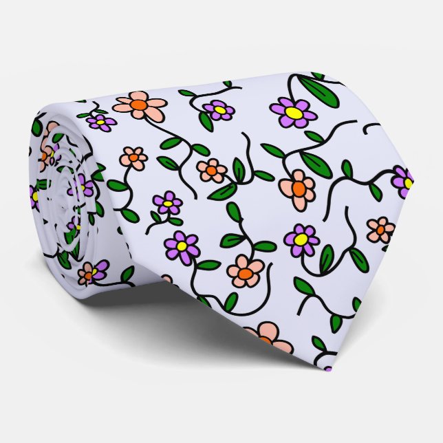 Farbenfrohe Blume, Blumenmuster, Grüne, Boho Krawatte (Gerollt)