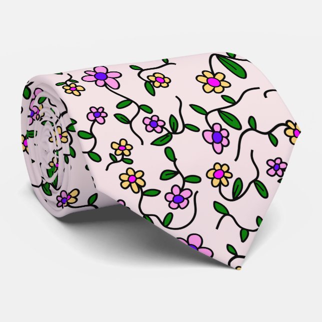 Farbenfrohe Blume, Blumenmuster, Grüne, Boho Krawatte (Gerollt)
