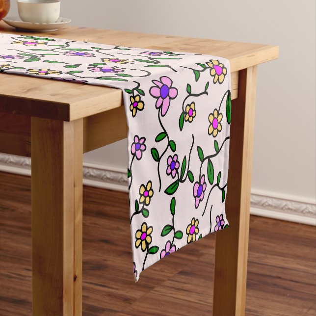 Farbenfrohe Blume, Blumenmuster, Grüne, Boho Kurzer Tischläufer (Beispiel)