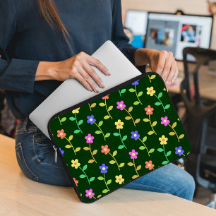 Farbenfrohe Blume, Blumenmuster, Grüne, Boho Laptopschutzhülle