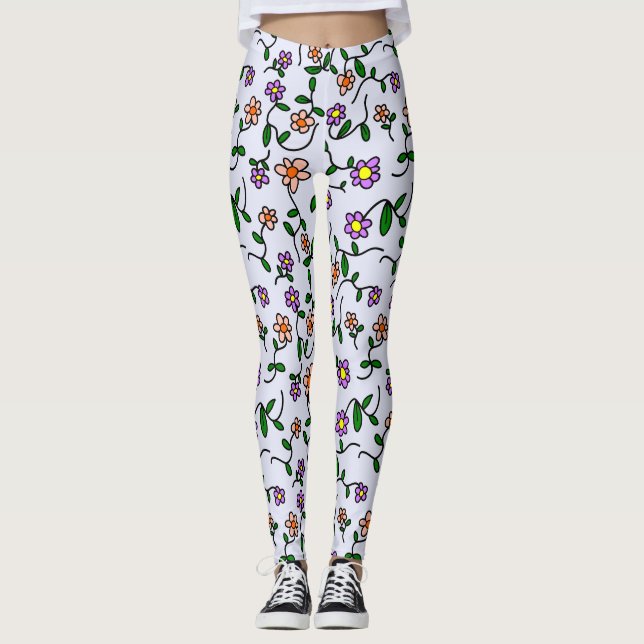 Farbenfrohe Blume, Blumenmuster, Grüne, Boho Leggings (Vorderseite)