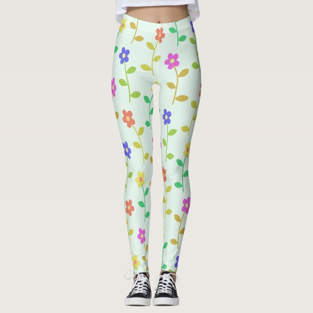 Farbenfrohe Blume, Blumenmuster, Grüne, Boho Leggings (Vorderseite)