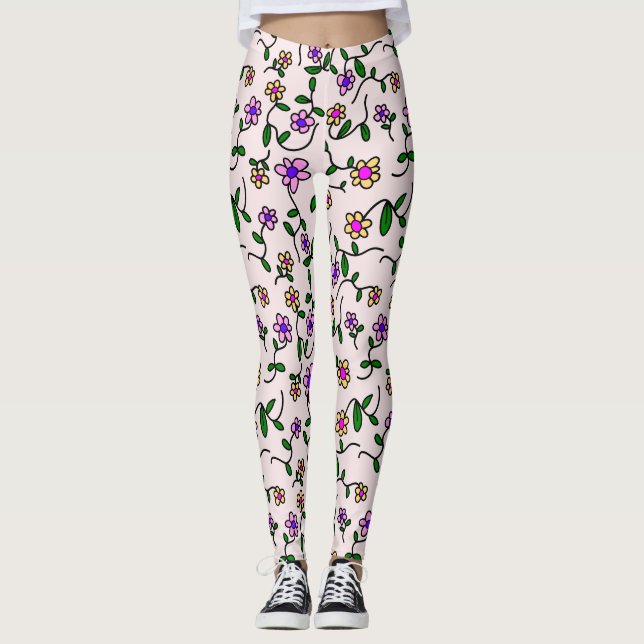 Farbenfrohe Blume, Blumenmuster, Grüne, Boho Leggings (Vorderseite)