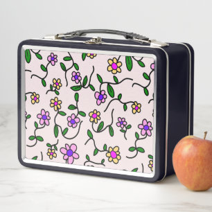 Farbenfrohe Blume, Blumenmuster, Grüne, Boho Metall Brotdose