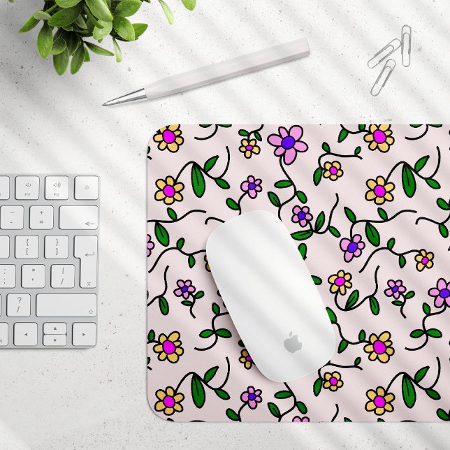 Farbenfrohe Blume, Blumenmuster, Grüne, Boho Mousepad (Von Creator hochgeladen)