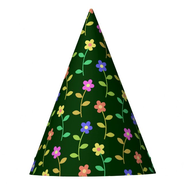 Farbenfrohe Blume, Blumenmuster, Grüne, Boho Partyhütchen (Vorderseite)