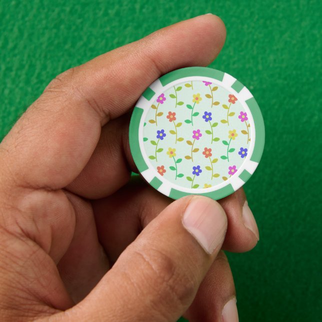 Farbenfrohe Blume, Blumenmuster, Grüne, Boho Pokerchips (Hand)