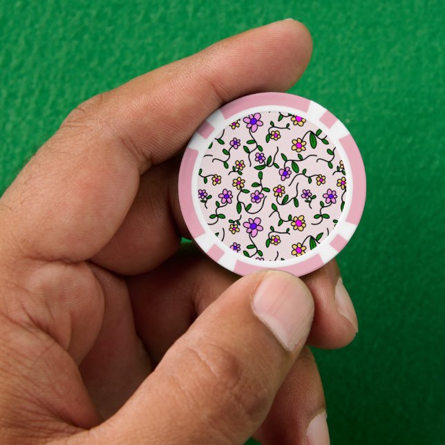 Farbenfrohe Blume, Blumenmuster, Grüne, Boho Pokerchips (Hand)
