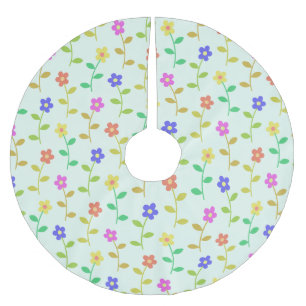 Farbenfrohe Blume, Blumenmuster, Grüne, Boho Polyester Weihnachtsbaumdecke