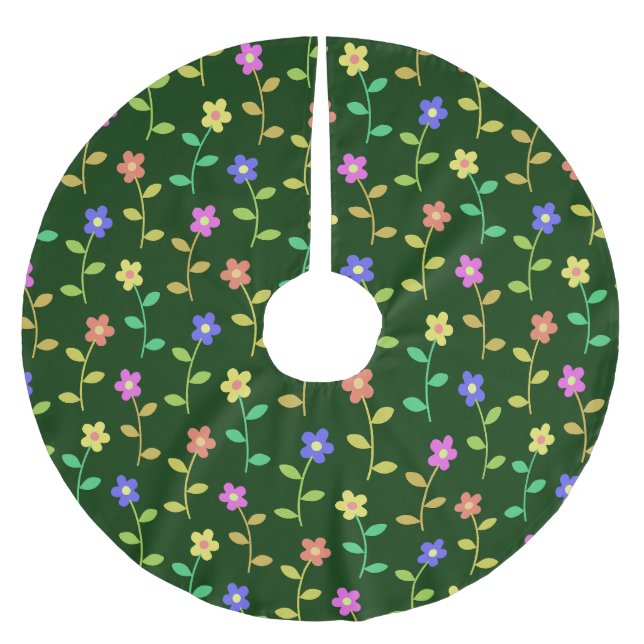 Farbenfrohe Blume, Blumenmuster, Grüne, Boho Polyester Weihnachtsbaumdecke (Vorderseite)