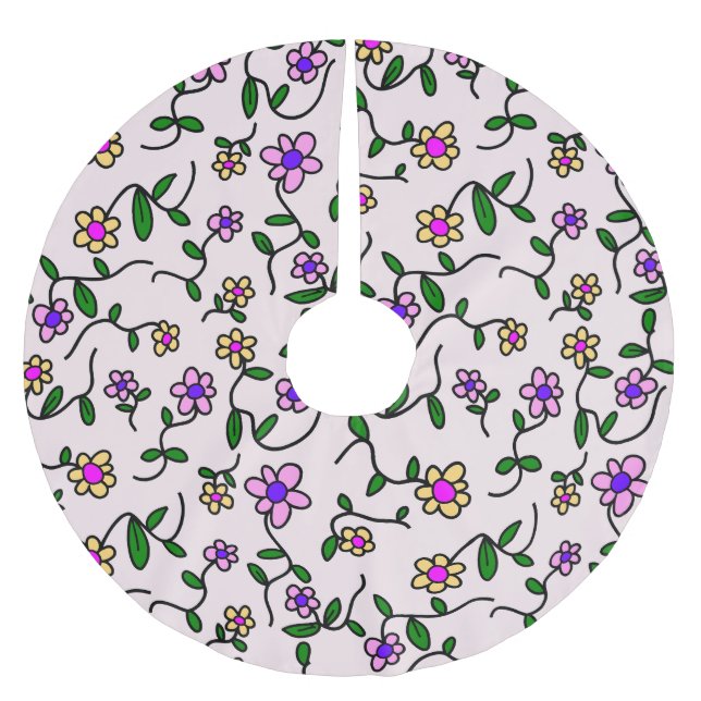Farbenfrohe Blume, Blumenmuster, Grüne, Boho Polyester Weihnachtsbaumdecke (Vorderseite)