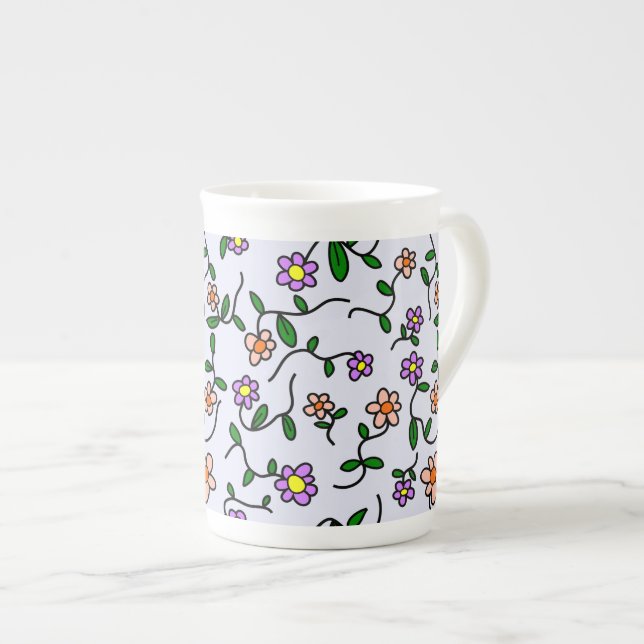 Farbenfrohe Blume, Blumenmuster, Grüne, Boho Prozellantasse (Vorderseite Rechts)