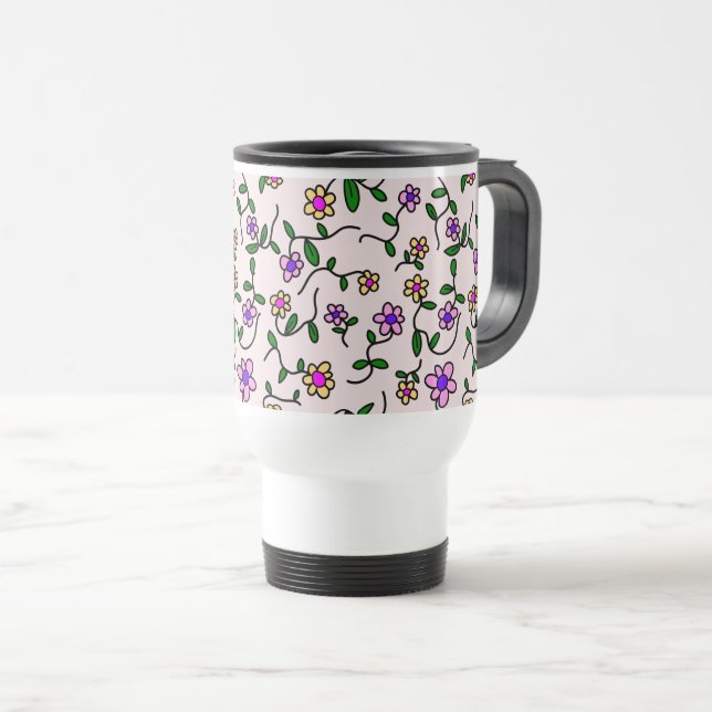 Farbenfrohe Blume, Blumenmuster, Grüne, Boho Reisebecher (VorderseiteRechts)