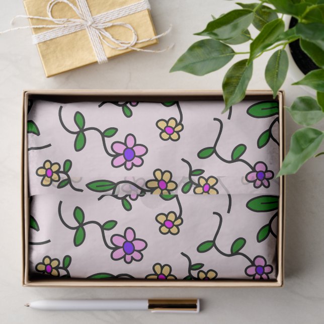Farbenfrohe Blume, Blumenmuster, Grüne, Boho Seidenpapier (Geschenk)