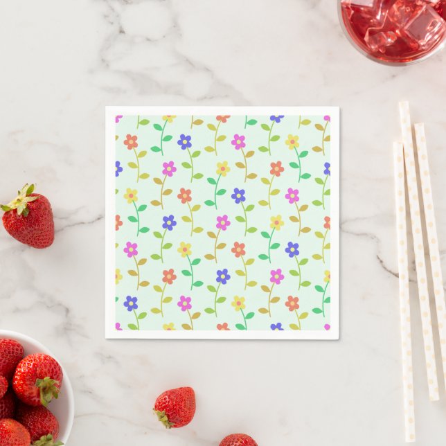 Farbenfrohe Blume, Blumenmuster, Grüne, Boho Serviette (Beispiel)