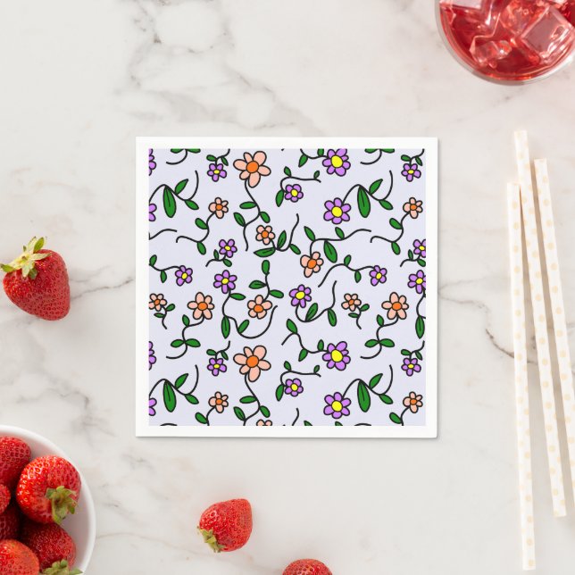Farbenfrohe Blume, Blumenmuster, Grüne, Boho Serviette (Beispiel)
