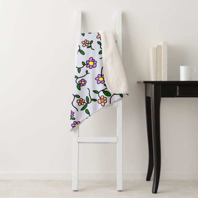 Farbenfrohe Blume, Blumenmuster, Grüne, Boho Sherpadecke (Beispiel)