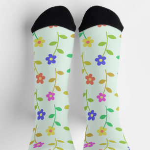 Farbenfrohe Blume, Blumenmuster, Grüne, Boho Socken